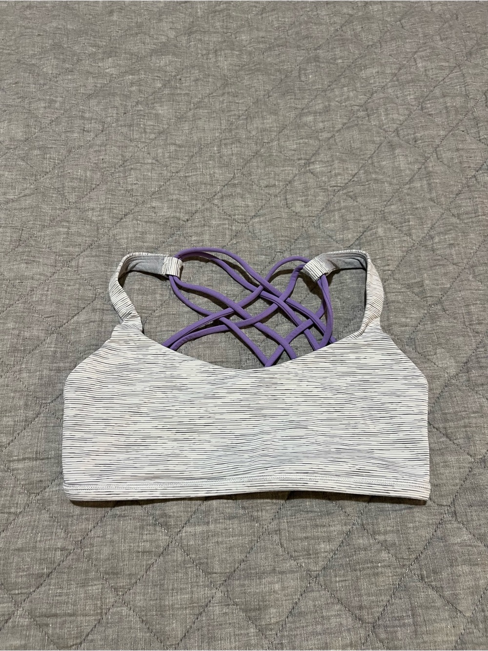 lululemon athletica Light Gray Sports Bra with Purple Strappy Back